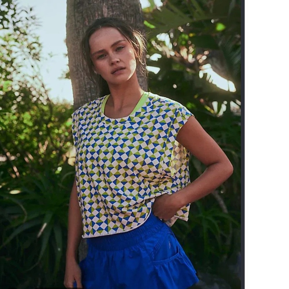 FP Movement Inspire Printed Geometric Top Blue Green Size S